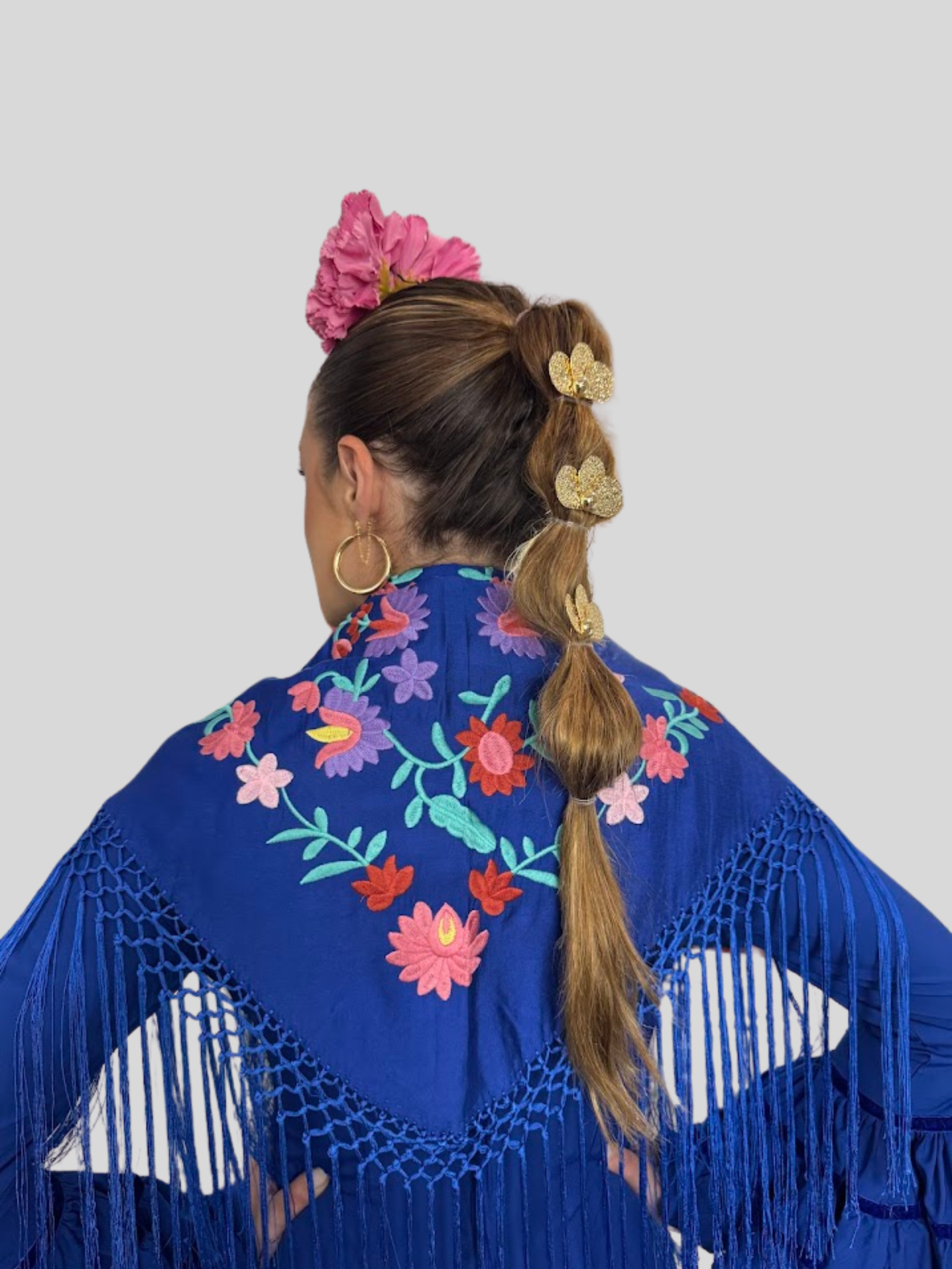 Mantón bordado Duquela azul eléctrico