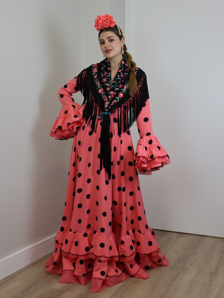 Bata flamenca Carmela lunar salmón