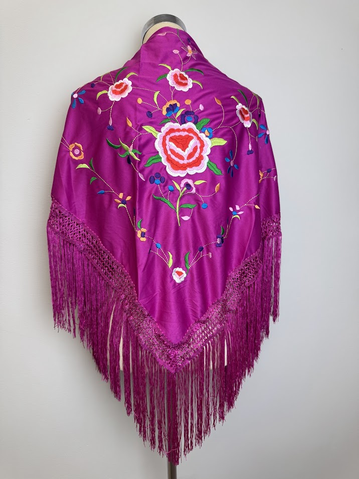 Mantón poliéster buganvilla bordado colores