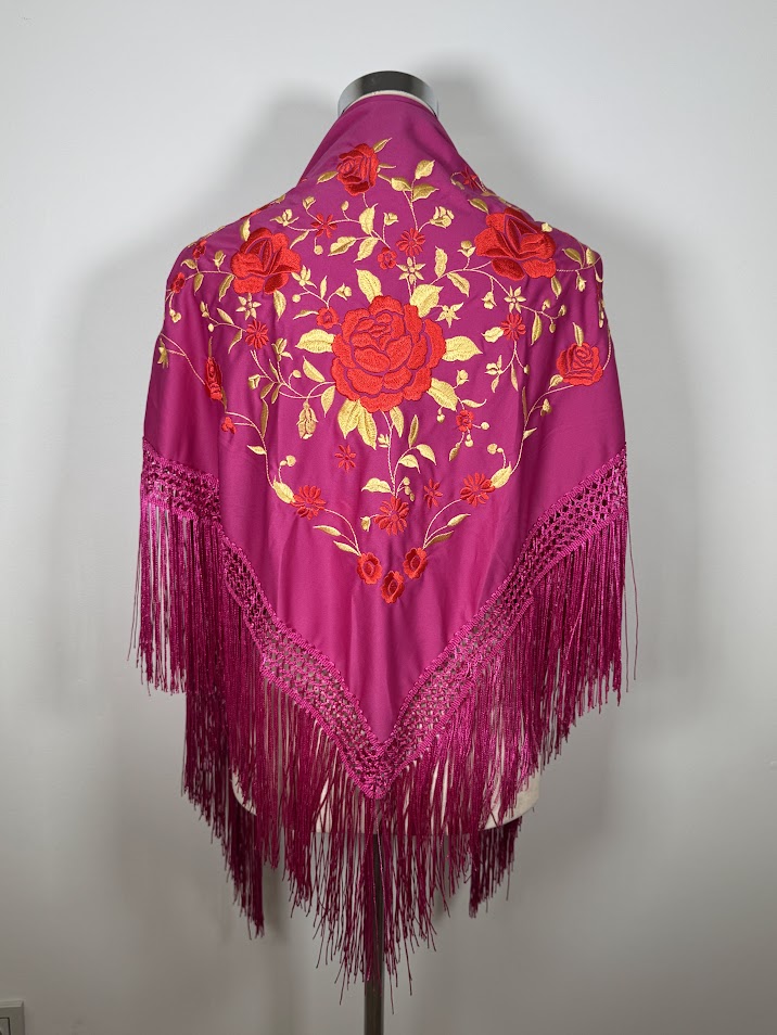 Mantoncillo poliéster fucsia y rojo