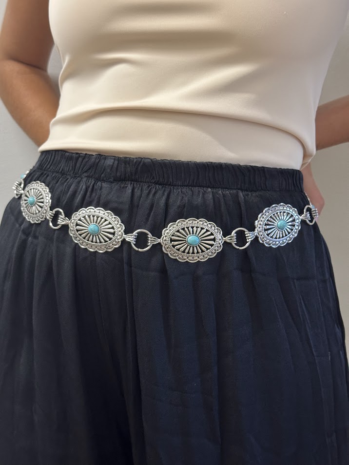 Cinturón piedra turquesa plateado