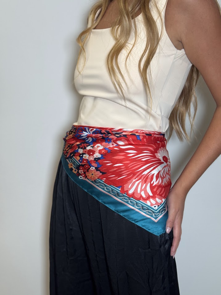 Pañuelo estampado borde petróleo