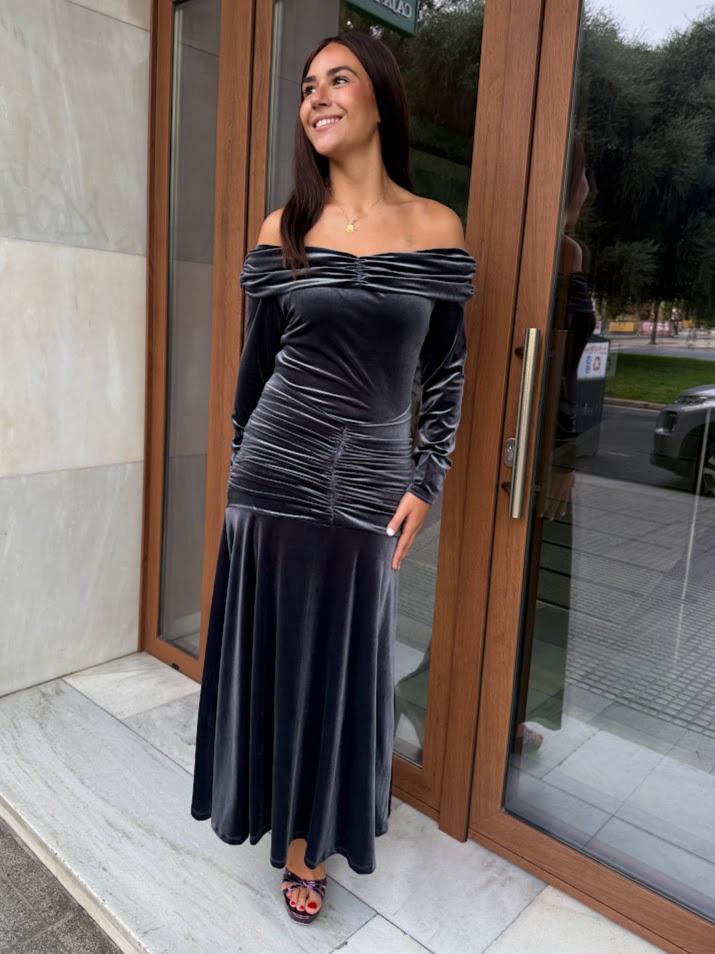 Vestido Gia terciopelo gris