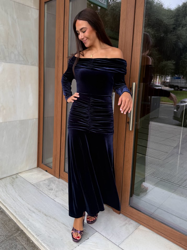 Vestido Gia terciopelo azul marino