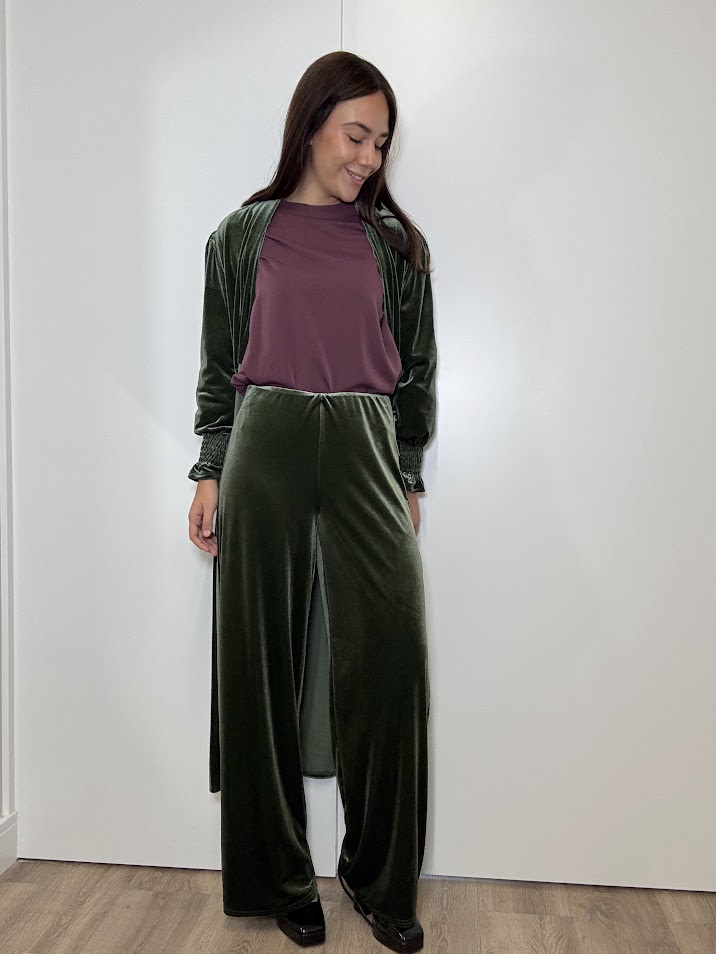 Pantalón plus terciopelo verde caqui