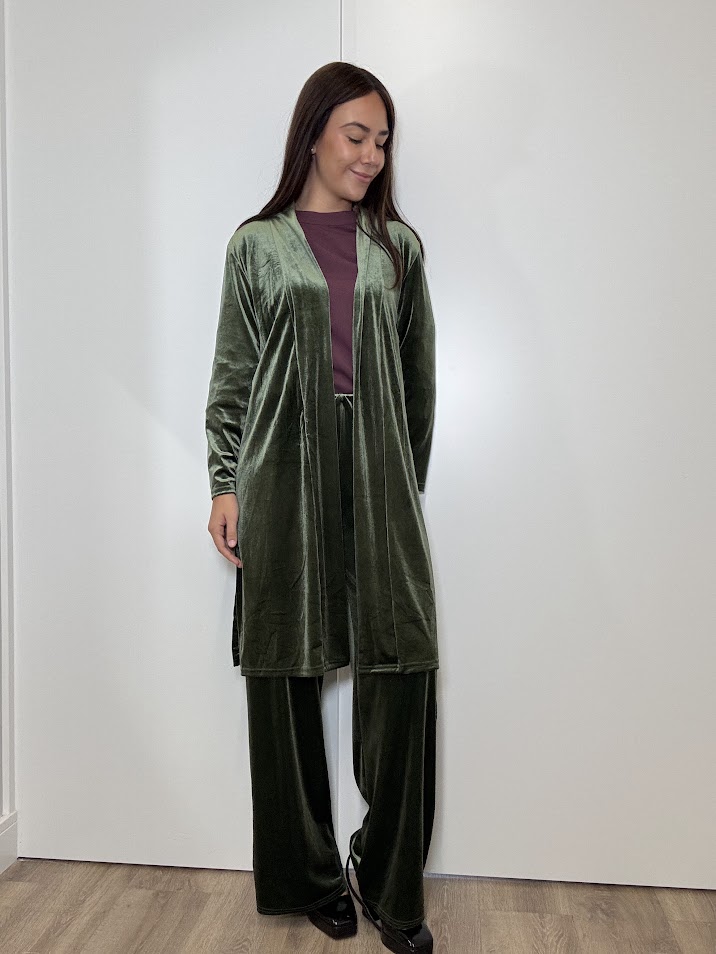 Casaca 3/4 terciopelo verde caqui