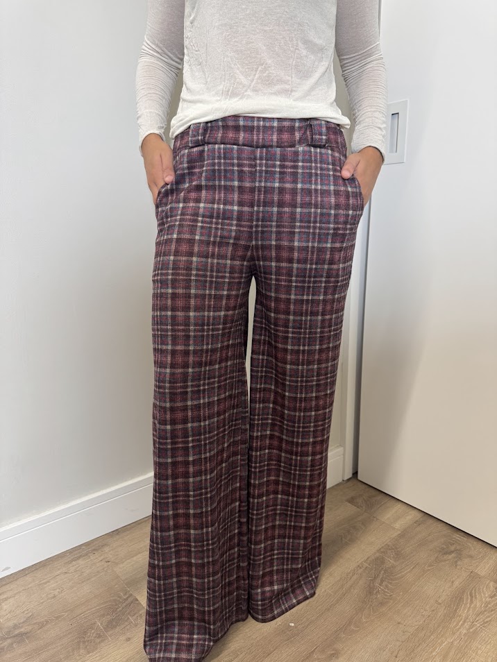Pantalón cuadros Paola burdeos